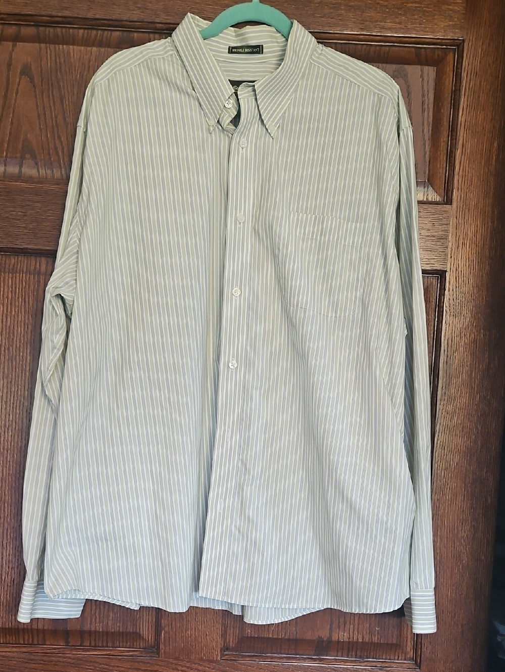 Eddie Bauer Light Green and White Pinstripe Dress Shirt - Men XXL